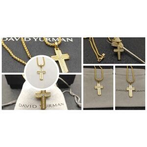 NEW David Yurman Gold Cross Diamond Necklace